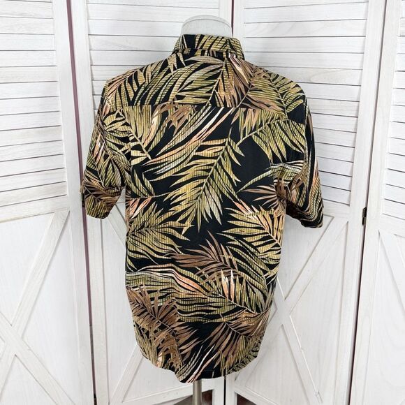 Tori Richard Tropical Palm Leaf Hawaiian Camp Shirt Black Tan Green Large - Picture 4 of 11